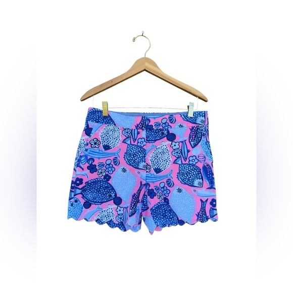 Talbots Pants - Talbots Shorts Womens Sz 6 Pink Blue Fish Scalloped Hem Cotton Beach Nautical